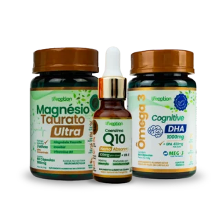 Protocolo Avançado Energia Celular, Equilíbrio e Cognição Coenzima Q10 + Magnésio Taurato Ultra + Ômega 3 Cognitive DHA