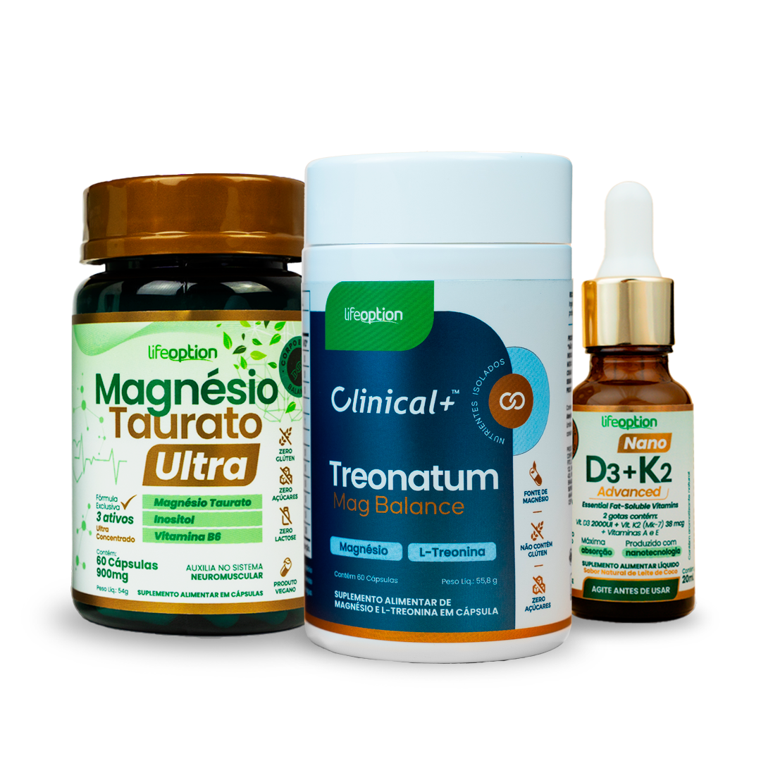 Protocolo Avançado Saúde Cerebral e Imunidade Magnésio Taurato Ultra + Treonatum Mag Balance + Nano D3 + k2