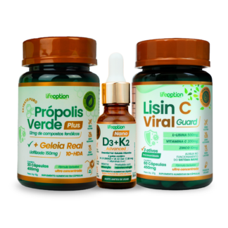 Protocolo Avançado Imunidade e Prevenção Nano D3 K2 Advanced + Lisin C Viral Guard + Própolis Verde Plus com Geleia Real