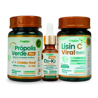 Protocolo Avançado Imunidade e Prevenção Nano D3 K2 Advanced + Lisin C Viral Guard + Própolis Verde Plus com Geleia Real