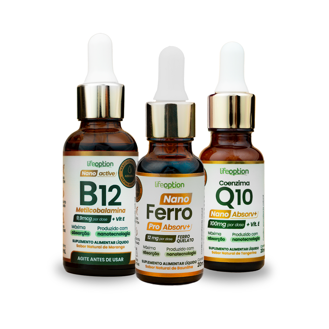 Protocolo Avançado Performance e Energia Vital Nano Ferro Pro + Nano Active B12 + Coenzima Q10 Nano